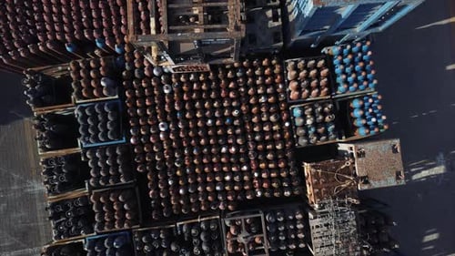 Aerial View of Industrial Gas Cylinder Storage Yard