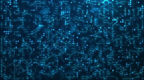 Motion Circuit Board with Binary Numbers: Futuristic Computer Motherboard Design