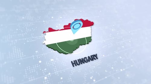 Animated Hungary Map with Flag and Location Pin