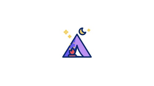 Flat Design Night Camping Icon with Twinkling Stars