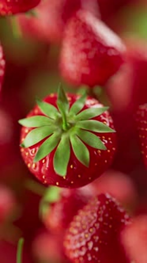 Animation of a group of strawberry. Defocus. Close-up.