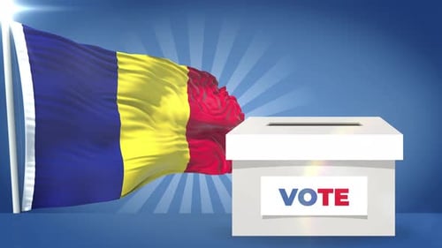 Hand Casting Vote into Ballot Box with Waving Flag Animation