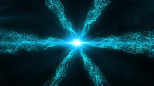 Blue Light Circle Sparkling Shine Glow Oval and Light Digital Waves with Particles at Black