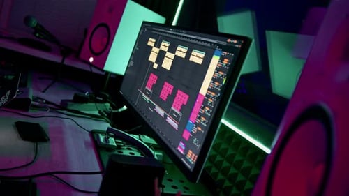 professional sound recording studio sound engineer or music producer sitting at the remote control