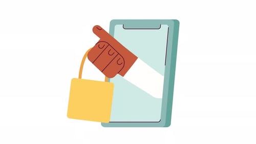 Flat Design Hand with Shopping Bag from Phone Animation