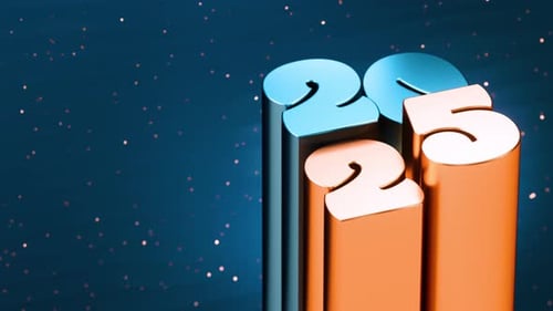 Animated Metallic 2025 Numbers Rotating for New Year Countdown