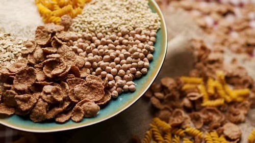 Bowl of dry grains and pasta