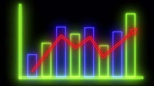Neon Bar and Line Graph Showing Growth Animation