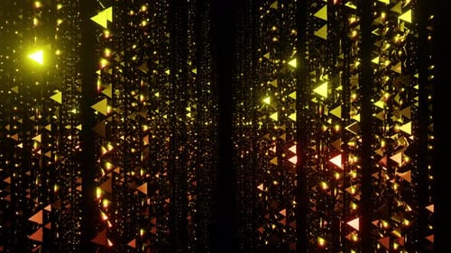 Awards corridor of sparkling golden and red triangular particles chains or magic garland vj loop