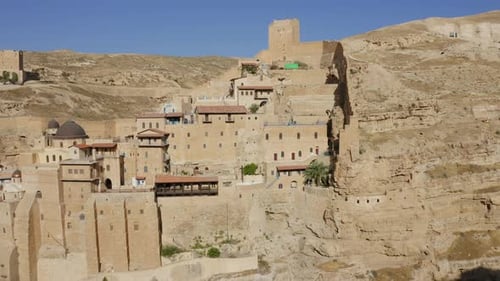 Mar Saba Greek Orthodox Monastery in Israel Judaean Desert, Aerial view