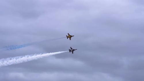 Jets Performing Aerobatics Leaving Smoke Trails in Sky