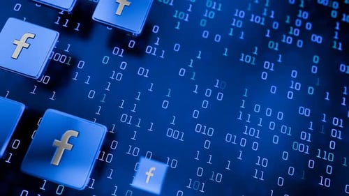 Facebook logo on digital background. Camera movement towards the Facebook logo. The appearance of me