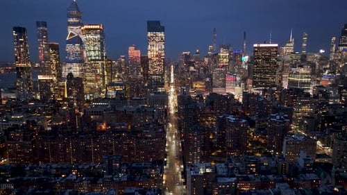 Night View of Downtown New York At Manhattan In New York United States.