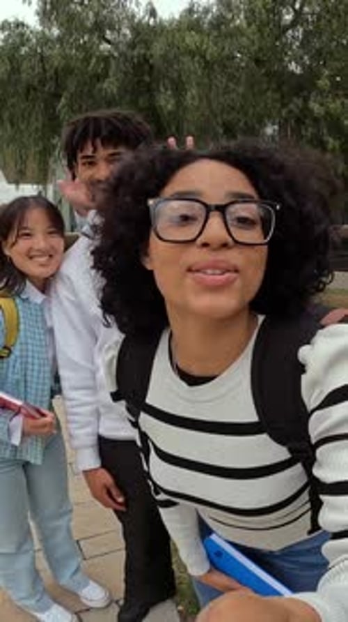 Smiling Students Standing Together on College Campus