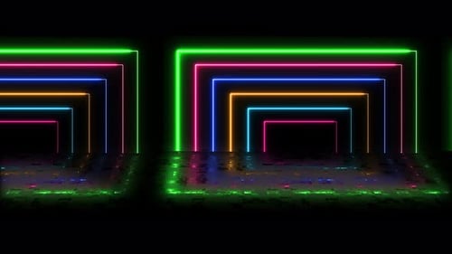 Square Neon Animation. Neon Square Animation With Reflection Effects, Loop Animation Rectangle Rainb