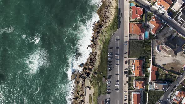 Aerial view of Praia das Macas, Colares, Portugal., Overhead Stock ...