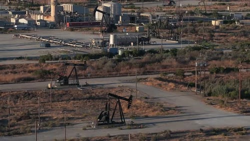 Aerial View of the Oil Rigs and Wells in the MidwaySunset Shale Oil Fields
