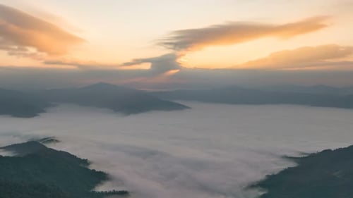Aerial View of Tropical Mountains at Sunrise