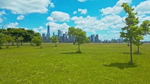 Manhattan New York Panorama New York City Skyline with Urban Skyscrapers and Yachts New York City