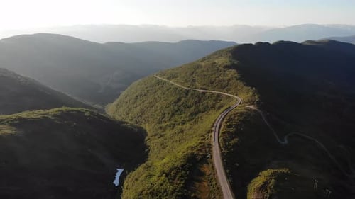 Aerial View. Road Trough Mountains Norway