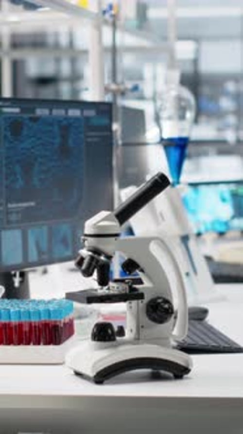 Microscope in Modern Scientific Lab, Research Equipment