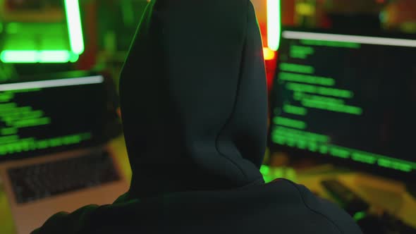 Hacker Writing Code Cracking Computer Man Programmer in Hoodie Cracks ...