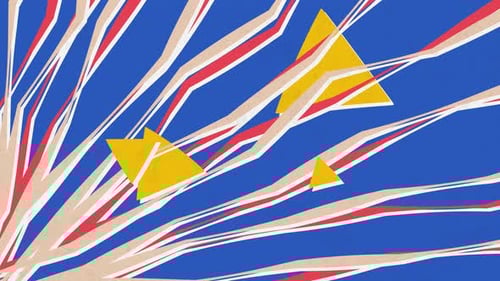 Abstrakte Komposition bestehend aus chaotisch verstreuten animierten geometrischen Elementen