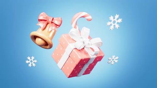 Christmas Festive Objects with Gift Bell and Snowflakes