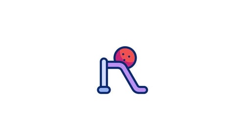 Animated R Letter Icon with Rolling Ball