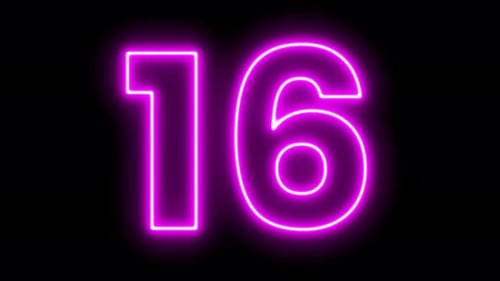 Glowing Pink Color Neon 16 Number Animation
