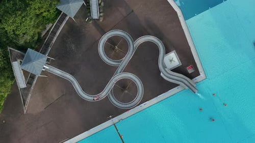 Aerial view of vibrant pools and slides, Germany.