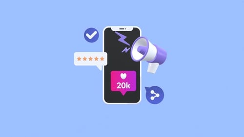 3D Animated Social Media Marketing Icons with Smartphone