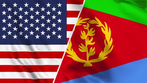 USA and Eritrea Flags Waving Diagonal Split