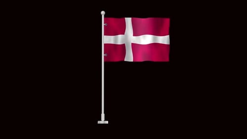 Realistic Waving Danish National Flag Animation on Flagpole