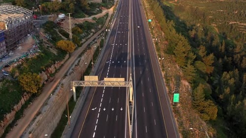 Tel aviv Jerusalem Highway 1 Limited traffic in coronavirus Lockdown- Aerial