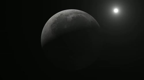 Rotating Moon in Dark Space with Distant Light