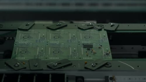 Manufacture of Microchips with Robotic Equipment and Laser Creative High Tech Technologies Concept