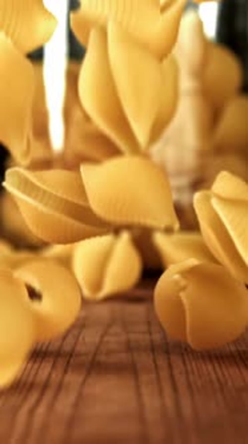 Super Slow Motion Dry Conchiglie Pasta Filmed on a Highspeed Camera at 1000 Fps