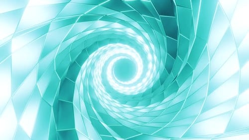 3D Animation of Glowing Neon Spiral Abstract Tunnel