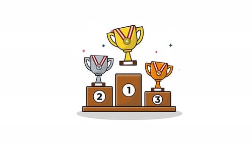 4k Trophies on Podium Line. Winner 1st 2st and 3st Position Animation Video