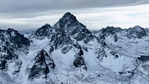 snow-covered big mountain and mountain ranges sunset