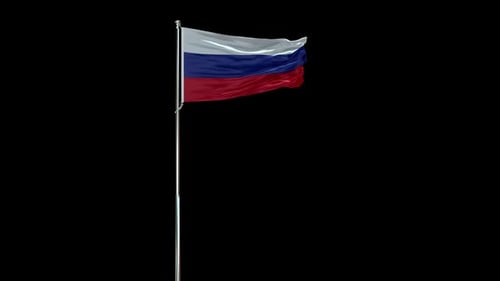 Realistic Russian Flag Waving Seamless Loop on Flagpole