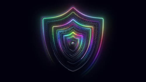 Glowing Neon Shield with Animated Colorful Lines Loop