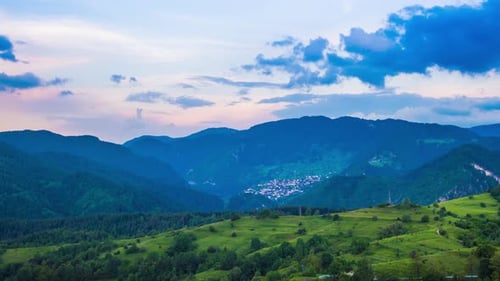Multicolored Sky with Clouds and Sunset Light Over the Rhodope Mountains with a Intermountain