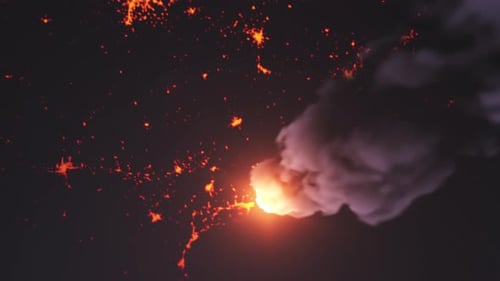 Fiery Meteor Entering Atmosphere and Burning Animation