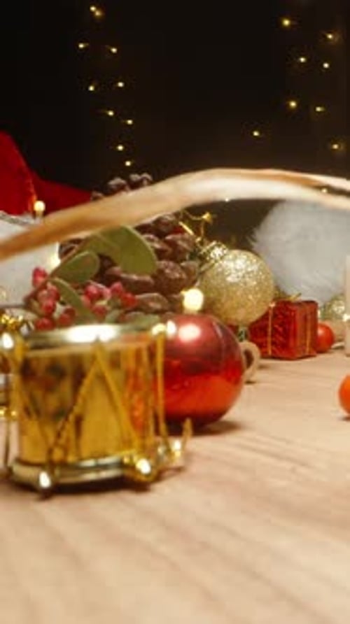 Christmas Ornaments and Candles on Table