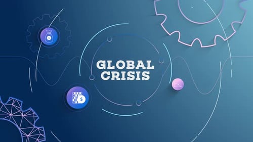 Infographic Global Crisis Blue Background Looped