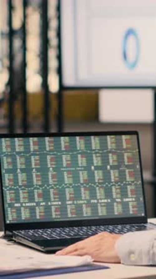 Vertical Video Professional Man Business Intel Visual Data in Office Analytics Dashboard