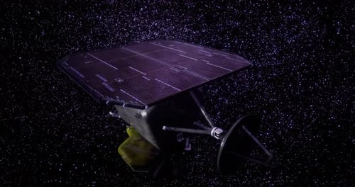 Futuristic Satellite Flying Through Starry Deep Space