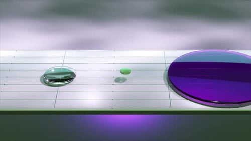 Green Ball Dynamically Bouncing Between Purple Pads Generating Mesmerizing Visual Pattern Across